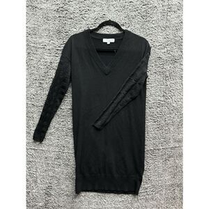 Esteban Cortazar Knit Windowpane Slouchy Dress Black Wool V Neck Long Sleeve XS‎